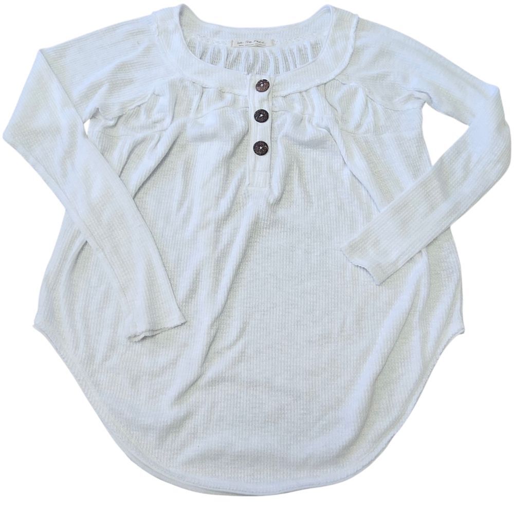 We the Free People White Must Have Thermal Henley Button Front FreeTop Sz. S